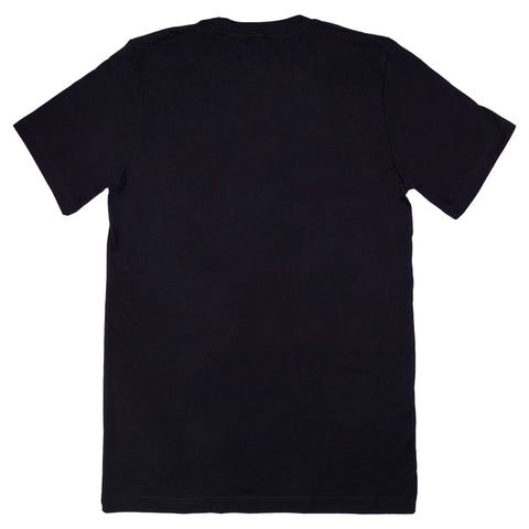 Rear view of black tee